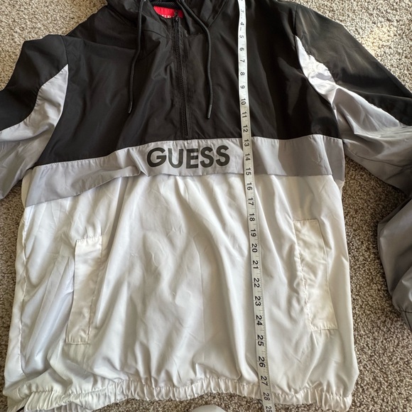 Guess Men's Pullover Half Zip Windbreaker (black silver & white) - Picture 6 of 7